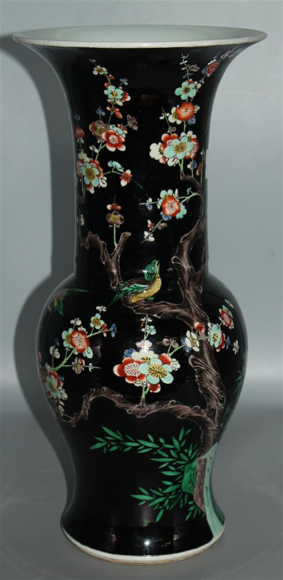 19th Century Chinese Famille Noir Rouleau vase (restored)(-)